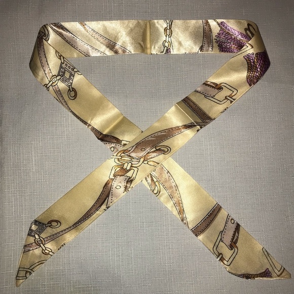 Twilly Silk Handbag Headband Neck Tie Scarf (1) Cream - Picture 4 of 6